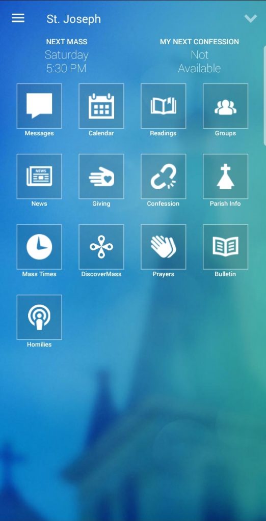 St Joseph myParish App home screen
